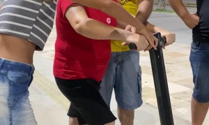 Scooterist Kisses Concrete