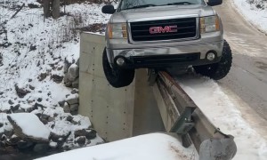 Truck Rail Grinds A Bridge