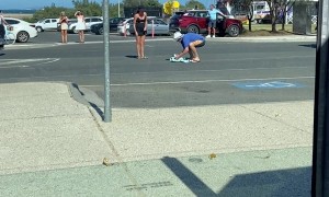 Guy Rescues a Small Penguin in the Middle a Road