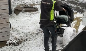 Dad Takes Baby Out in Monster Truck Stroller