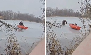 LSO first responders rescue dog that fell through the ice