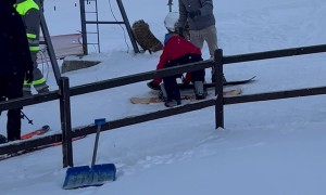 Snowboarders Fail to Ride Rope Tow Ski Lift