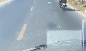 Bird Flies Alongside Motorcyclist