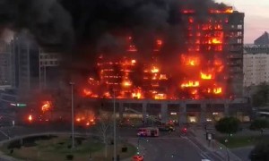 Enormous fire engulfs entire apartment building in Valencia, Spain