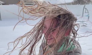 Daughter's Hair Frozen In Frigid Temperatures