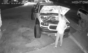 Barking Dog Startles Truck Mechanic