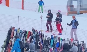 Crowd Cheers for Beginner Skier