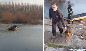 Firefighter rescue woman and her dog from icy river