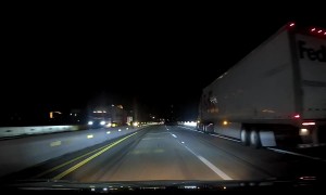 FedEx Truck Crashes Into Concrete Barrier