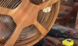 Electric Fan Made Out of Wood