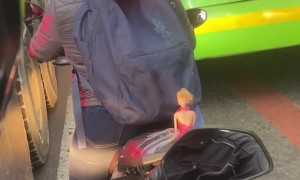 Motorcyclist Gives Barbie a Lift