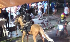 Sports Fans Chased Away by Police on Horseback