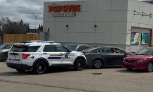 Police Blockade Alleged Car Thief In Parking Lot