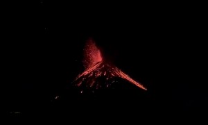 Guatemala's Volcan de Fuego Erupting at Night