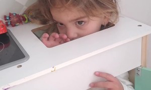 Girl Gets Stuck in Play Kitchen Sink