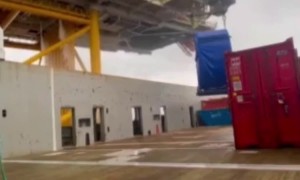 Shifting Sea Moves Ship Cargo