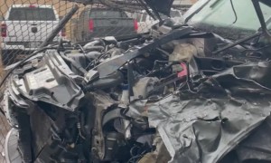 Wreckage Of Two Trucks After Head On Collision
