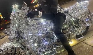 Man on Chrome Motorcycle Spotted at Gas Station