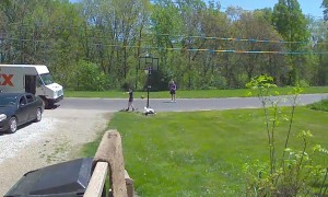 Delivery Driver Stops to Play Some Basketball
