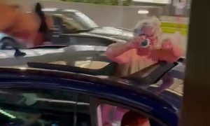 Party Bus Cheers On Elderly Woman