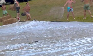 Senderland Athletes On Slip And Slide