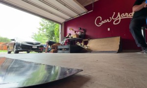 Skateboarder Falls Headfirst Into Screen Printing Press