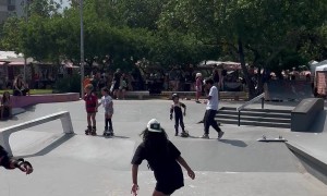 Lost Skateboard Knocks Over Roller Skating Kids