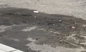 Truck Drives Over Wet Concrete