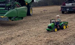 Little Farmer Helps Haul Beans In Tiny Tractor