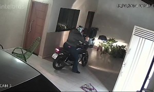 Chair Gets Caught on Motorcycle