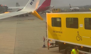 Vehicle Gets Caught on the Wing of Ryanair Plane