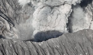 Dukono Mountain Volcano Erupts Gray Smoke