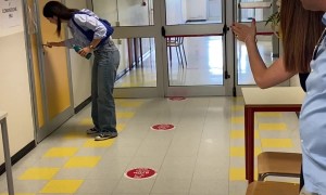 Woman Takes Door Handle With Her Leaving Exam