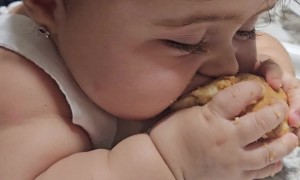 Sleepy Baby Eats a Snack