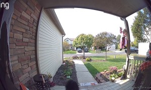 Delivery Guy Startled by Halloween Decoration