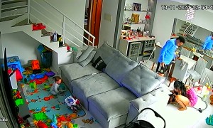 Rambunctious Boy Tumbles Over Couch Cushion