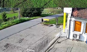 Goat Chases Man Into Building