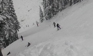 Kid Crashes Into Skier