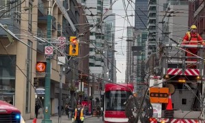 Garbage Truck Destroys Street Car Wires