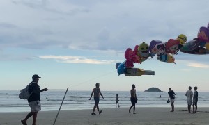 Balloon Salesman Walks Beach