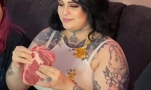 Women Eat Raw Meat For Dinner