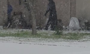 Batman Patrols the Streets After Snow