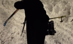 Skiiing On Snowy Town Streets