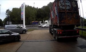 Truck Crashes Into Car At Gas Station