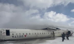 Close-Up Footage of Toronto Plane Crash Aftermath