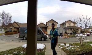 Delivery Man Plays With Giant Nerf Blaster