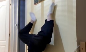 Hand Stand Fail Kicks Painting Off Wall