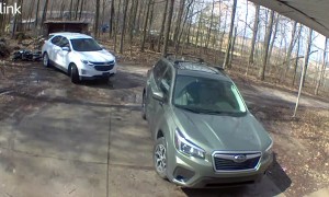 Reversing Car Backs Into Parked Motorcycle