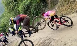 Bikers Collide At Columbia Downhill Series