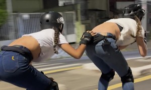 Inline Skaters Light Up Downhill Cruise